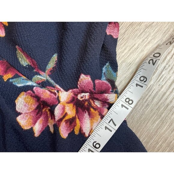 Xhilaration Navy Floral V Neck Faux Wrap Ruffle Hem Knee Length Dress Sz XS - Picture 9 of 11